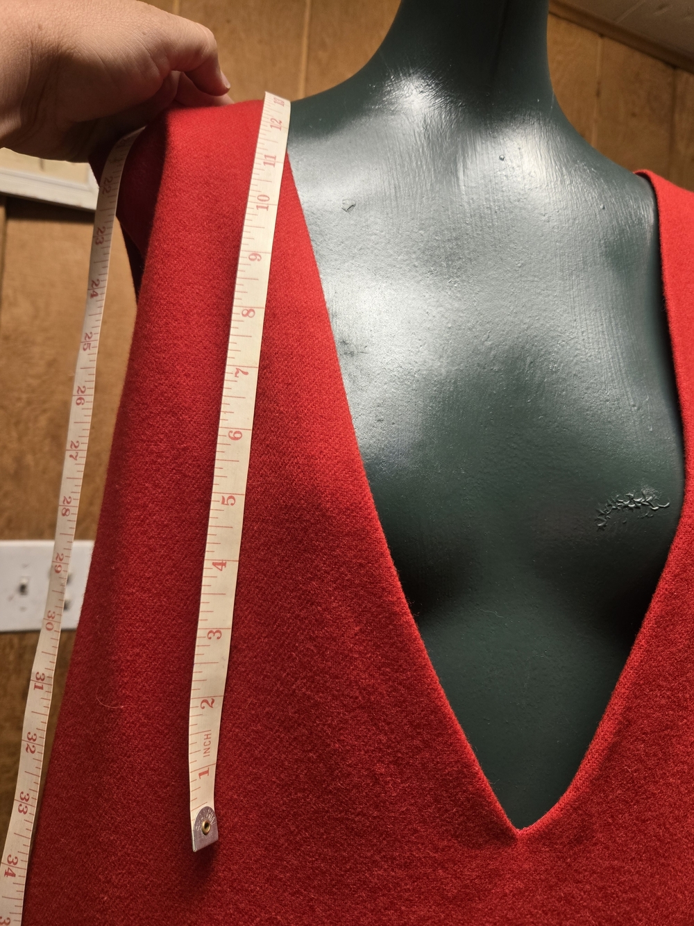 Red Sleeveless V-Neck Mini Dress with Patch Pockets - Picture 2 of 5